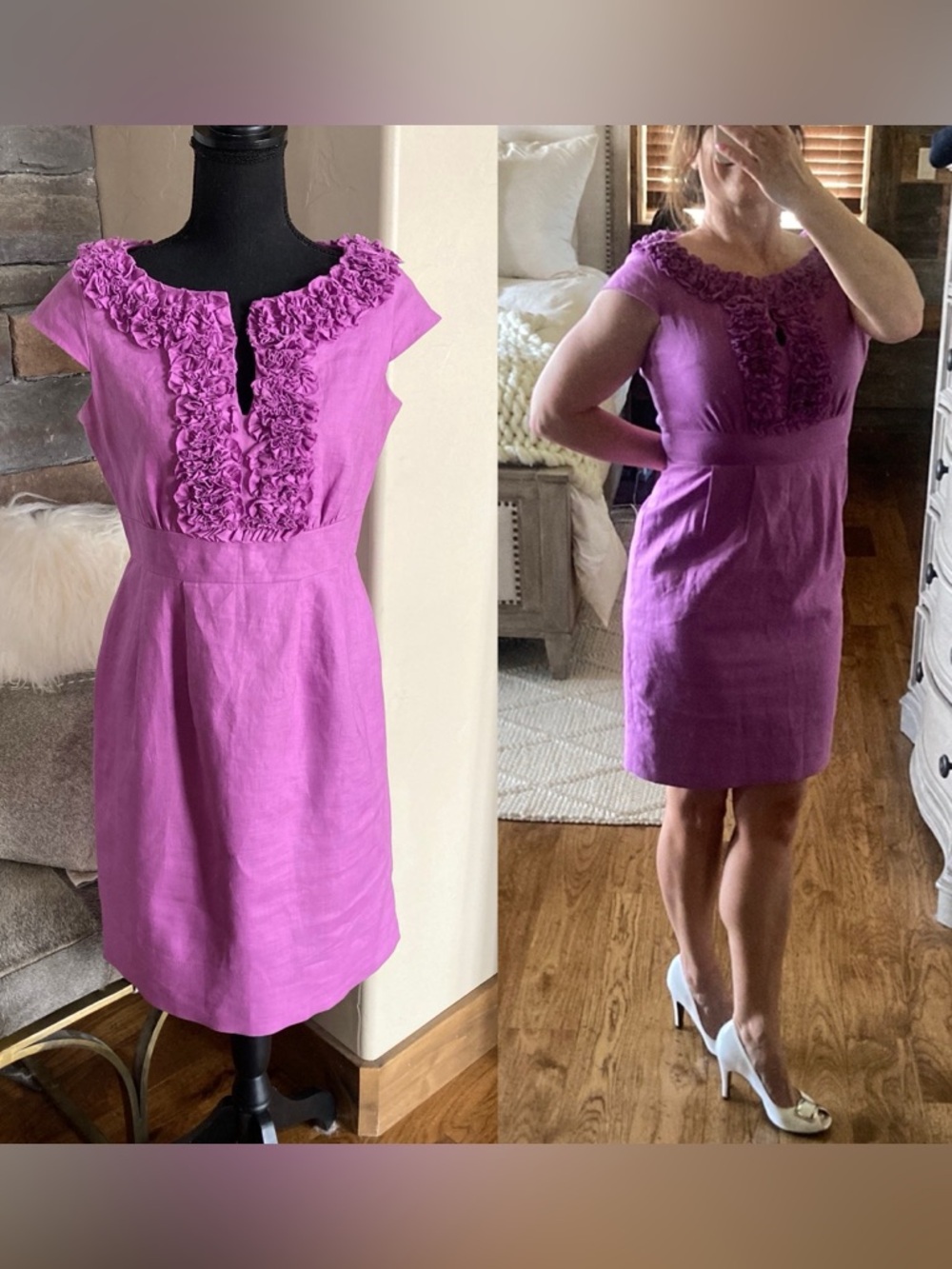 Taylor Linen Ruffle Jackie O Chic Feminine Dress